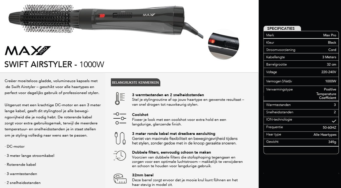 Max Pro Swift Airstyler 1000W
