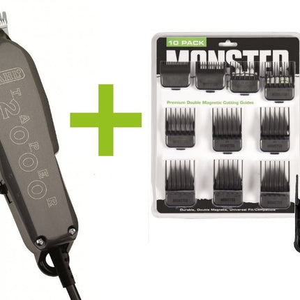 Wahl Taper 2000 + Monster Clippers Premium Dubbel Magnetische Opzetkammen Zwart
