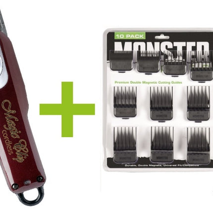 Wahl Magic Clip Cordless + Monster Clippers Premium Dubbel Magnetische Opzetkammen Zwart