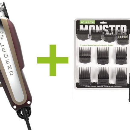 Legend Tondeuse + Monster Clippers Premium Dubbel Magnetische Opzetkammen Zwart