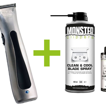 Wahl Beret Trimmer Chroom + Monster Clippers Clean & Cool Blade Spray & Olie