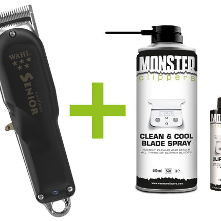 Wahl Senior Cordless Tondeuse + Monster Clippers Clean & Cool Blade Spray & Olie