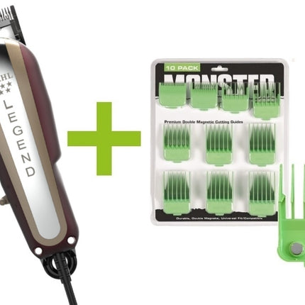 Legend Tondeuse + Monster Clippers Premium Dubbel Magnetische Opzetkammen Groen