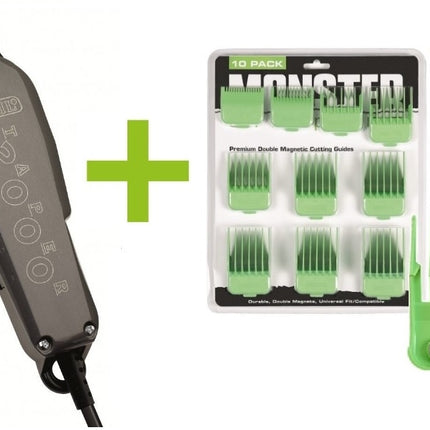 Wahl Taper 2000 + Monster Clippers Premium Dubbel Magnetische Opzetkammen Groen