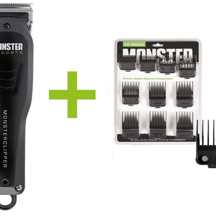 Monsterclipper Fade Blade + Premium Dubbel Magnetische Opzetkammen Zwart