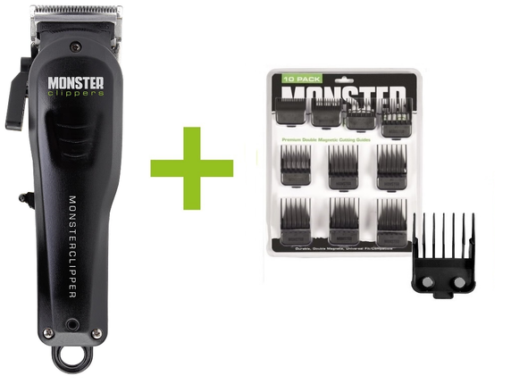 Monsterclipper Fade Blade + Premium Dubbel Magnetische Opzetkammen Zwart
